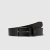 Leather belt with pin buckle in cognac